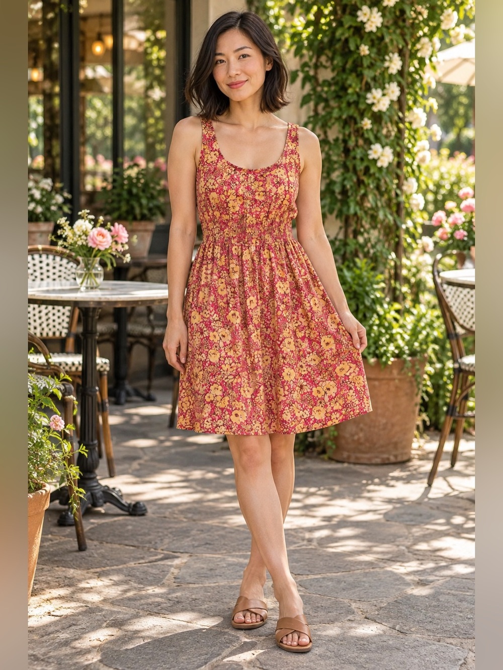 Land of the Free XS Pink Floral Smocked Waist Fit & Flare Mini Dress
